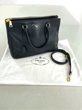 Prada Galleria Saffiano Leather Medium Black Bag Gold hardware w/ dust bag